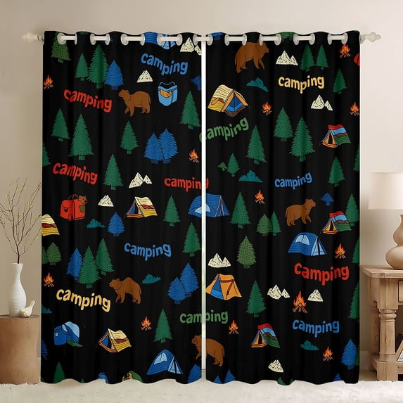 Erosebridal Teens Animal Bears Blackout Curtains Set of 2 (52x84 Each),Kids Boys Girls Camping Tents Window Curtains,Ultra Soft Home Decor