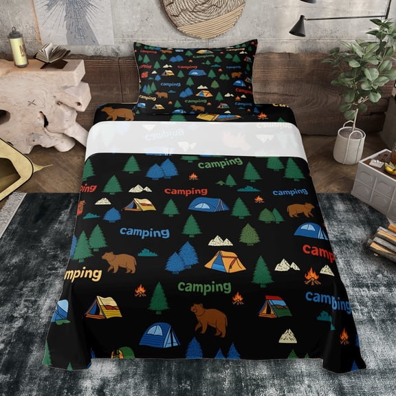 Erosebridal Teens Animal Bears Twin Sheet Sets 3pcs,Kids Boys Girls Camping Tents Bedding,Ultra Soft Home Decor
