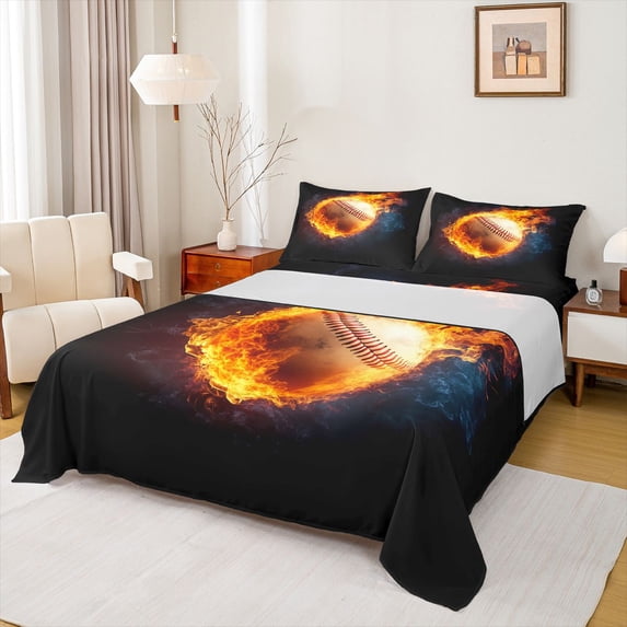 Erosebridal Teens Ball Games Queen Sheet Sets,Baseball Sport Gaming Bed Set For Boy Kids 4 Pieces