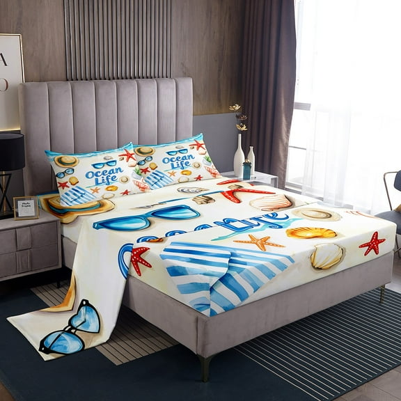 Erosebridal Teen Ocean Life Sheet Set Twin,Hawaiian Beach Bedding Sets Twin Size,Sea Room Decorative,Breathable,3pcs