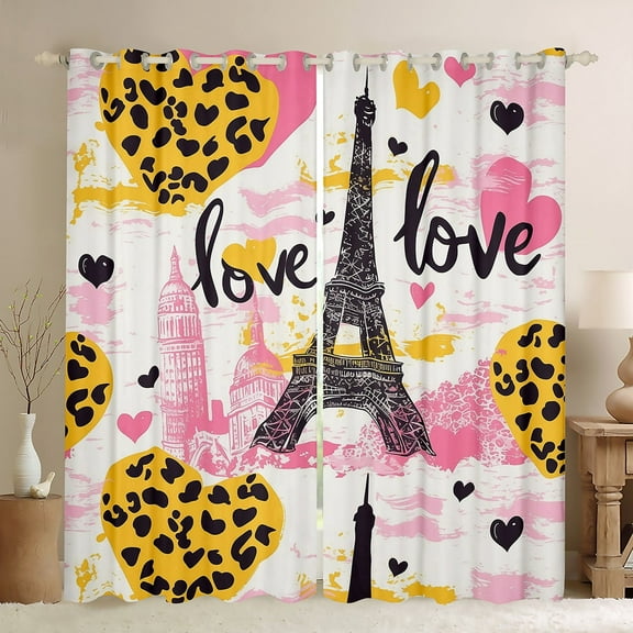 Erosebridal Romantic Paris Curtains for Living Room,Pink Eiffel Tower 30%-50% Blackout Curtains Set of 2 (38x45),Valentine’S Day Decoration