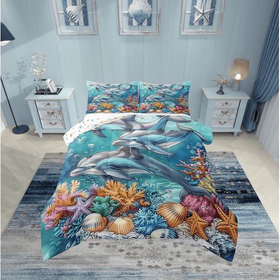 Erosebridal Animal Dolphin Bedding Twin Comforter Set,Underwater World Down Comforter,Ocean Decoration,Reversible,Lightweight,2-Piece