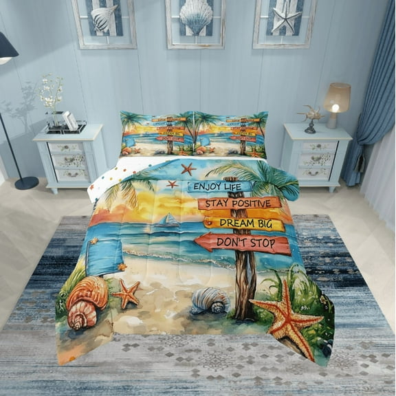 Erosebridal Starfish Seashell Bedding Twin Comforter Set,Summer Beach Down Comforter,Teenager Bedroom Decor,Reversible,Lightweight,2-Piece