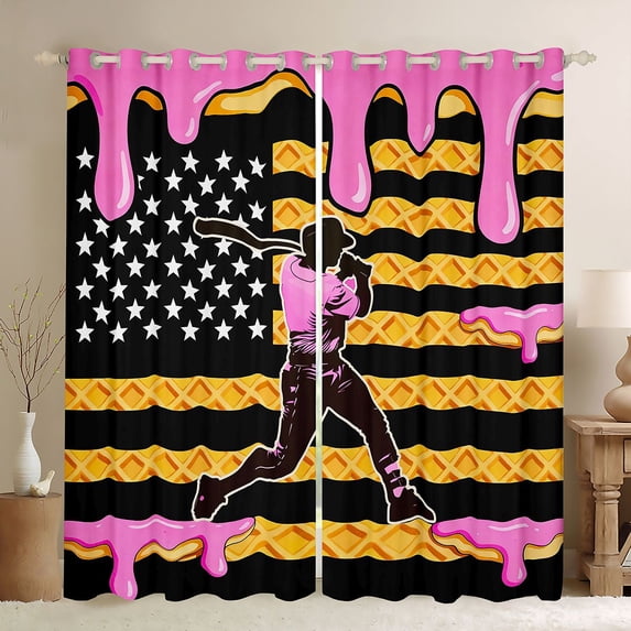 Erosebridal Teens Baseball Gamer Ice Cream Drip Black Out Curtains,USA Flag Waffle Curtains Pack of 2 (42x63 Each) for Kids Boys Girls,Super Cozy Room Decor