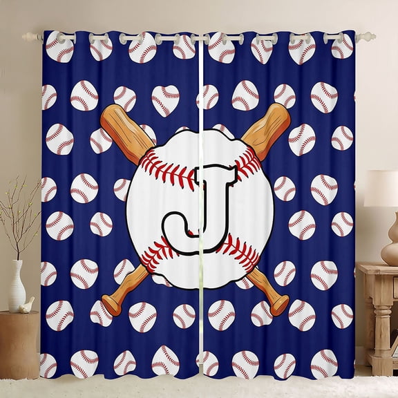 Erosebridal Teens Baseball Gaming Letter J Monogrammed Curtains Pack of 2 (42x84 Each),Girls Boys Sport Gamer Curtains Blackout,Luxury Bedroom Decor