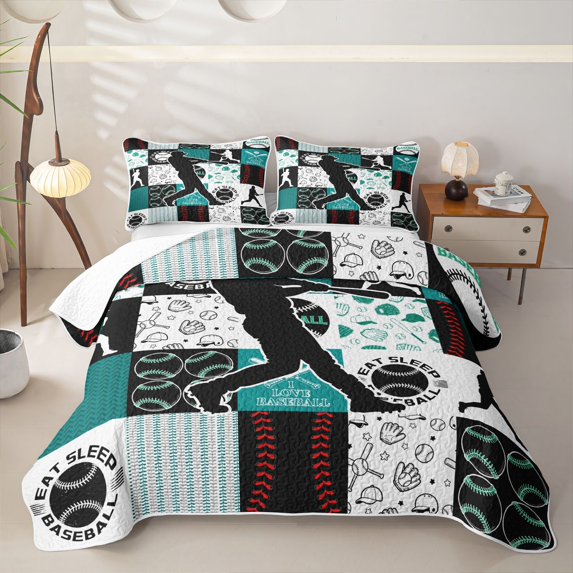 Erosebridal Teens Baseball Print Quilt Full,Boys Sport Gamer Geometric Grid Full Bedspread Sets