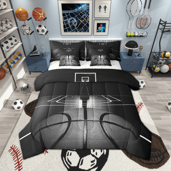 Erosebridal Teens Basketball Bedding Sets Queen Size, Sports Bed Set, Room Decorative, Breathable 7-Piece