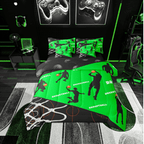 Erosebridal Teens Basketball Bedding Sets Twin Size, Green Comforter Sets with Sheets, Modern Ball Sports Decor, Reversible 7pcs