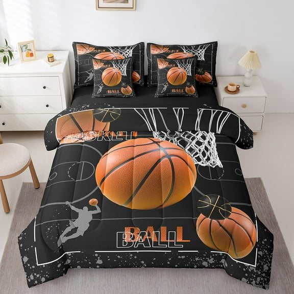 Erosebridal Teens Basketball Bedding Twin Size, Ball Print Bed Set, Sport Player Reversible Bed in a Bag Twin size, Ultra Soft Room Decor, 7 Pieces