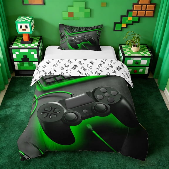 Erosebridal Teens Black Gamepad Twin Bedding,Modern Gamer Duvet Cover Set For Kids Boys,Reversible 2-Piece,No Comforter