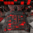 thumbnail image 1 of Erosebridal Teens Black Red Geometric Grid Twin Bedding Sets 7-Piece,J Personalized Initial Bedding Comforter Set For Boys Girls,Black Reversible, 1 of 6