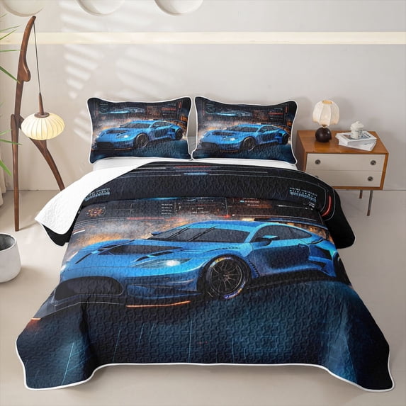 Erosebridal Teens Blue Sport Car Quilt King,Boys Rally Race Fast Car King Coverlet Set
