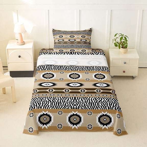 Erosebridal Teens Boho Southwestern Style Aztec Twin Sheet Sets 3pcs,Tribal Hippie Zebra Print Bedding For Adults Boys Girls,Black Brown
