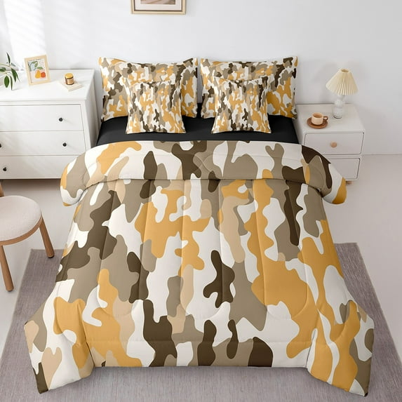 Erosebridal Teens Camouflage Bedding Twin Size, Vintage Army Bed Set, Military Theme Reversible Bed in a Bag Twin size, Ultra Soft Bedroom Decorative, 7pcs