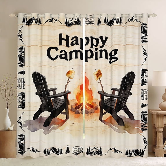 Erosebridal Teens Campfire Barbecue Black Out Curtains,Happy Camping Curtains Pack of 2 (42x63 Each) for Boys Girls,Super Cozy Room Decor