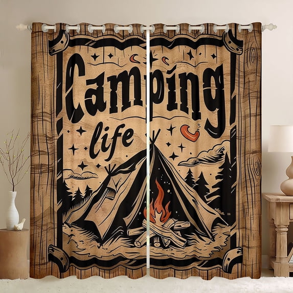 Erosebridal Teens Camping Life Curtains Pack of 2 (42x84 Each),Vintage Rustic Cottage Curtains Blackout for Boys Girls,Luxury Bedroom Decor