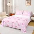 thumbnail image 1 of Erosebridal Teens Cartoon Ribbon Bow Full Size Sheets 4-Piece,Pink White Stripes Bed Sheets For Kids Girls, 1 of 5