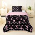 thumbnail image 1 of Erosebridal Teens Cartoon Ribbon Bow Twin Comforter Sets 3-Piece,Vintage Polka Dots Bedding Set For Kids Girls,Black Pink,Pink Reversible, 1 of 6