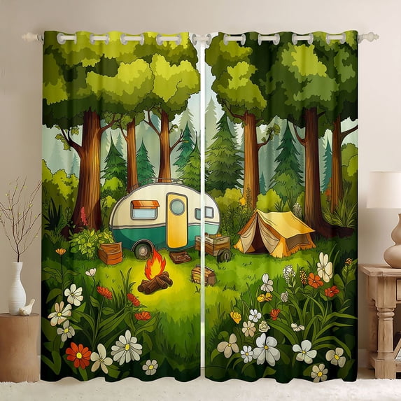 Erosebridal Teens Cartoon Tent RV Car Black Out Curtains,Girls Boys Chic Flowers Camping Theme Curtains Pack of 2 (42x63 Each),Super Cozy Room Decor