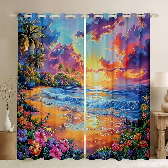 Erosebridal Tropical Flower Curtains for Living Room,Summer Beach 30%-50% Blackout Curtains Set of 2 (38x45),Teenager Bedroom Decor