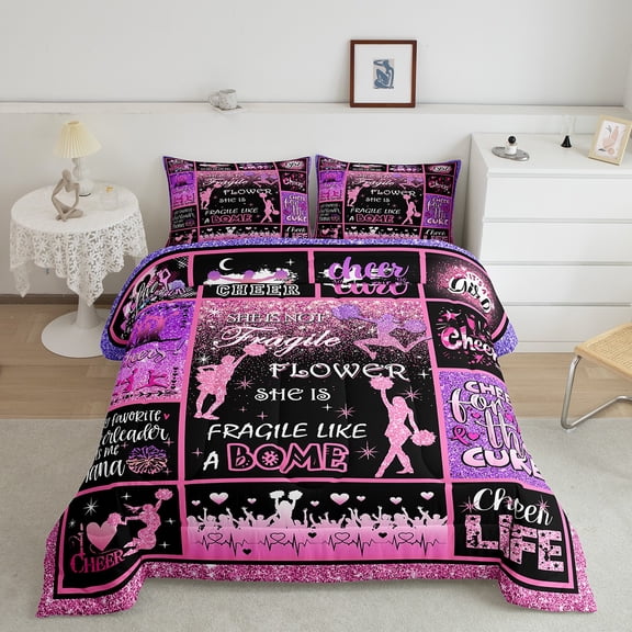 Erosebridal Teens Cheerleader Comforter Sets Queen Size, Dreamy Watercolor Comforters & Duvets, Patchwork Sports Decor, Ultra Soft