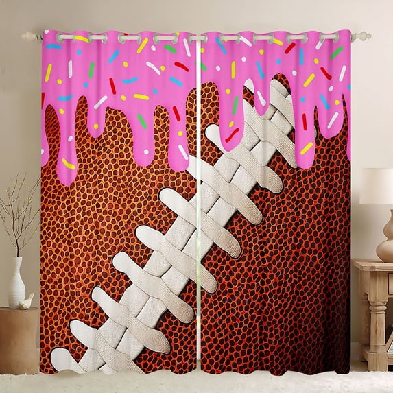 Erosebridal Teens Colorful Sprinkles Sport Football Blackout Curtains Set of 2 (52x84 Each),Sport Theme Pink Ice Cream Drip Window Curtains for Kids,Ultra Soft Home Decor
