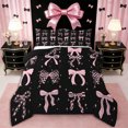 thumbnail image 1 of Erosebridal Teens Cute Pink Bow Queen Comforter Set 3pcs,Girls Kids Cartoon Stars Print Bow Knot Bedding Comforter Set,Black Reversible,Breathable Home Decor, 1 of 6