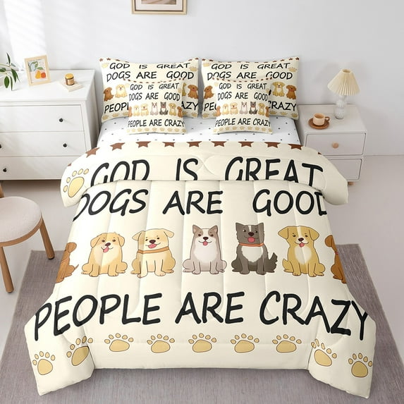 Erosebridal Teens Dachshund Bedding Sets Twin Size, Dog Paw Comforter Sets with Sheets, Cartoon Theme Decor, Reversible 7 Pieces