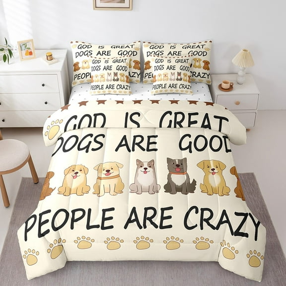 Erosebridal Teens Dachshund Bedding Sets Twin Size, Dog Paw Comforter Sets with Sheets, Cartoon Theme Decor, Reversible 7 Pieces