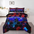 thumbnail image 1 of Erosebridal Teens Dirt Bike Bedding King Comforter Set,Red Blue Neon Hexagon Bedding Sets King with Comforter,Motorcyclist Room Decor,Reversible,Lightweight,3 Pieces, 1 of 7