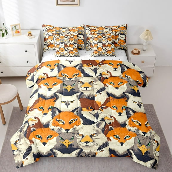 Erosebridal Teens Eagle Bedding Sets Twin Size, Cute Fox Comforter Sets with Sheets, Animal Print Decor, Reversible 7 Pieces