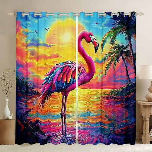Erosebridal Animal Flamingo Curtains for Living Room,Tropical Plants Curtains and Drapes (42x84),Wildlife Bedroom Decor