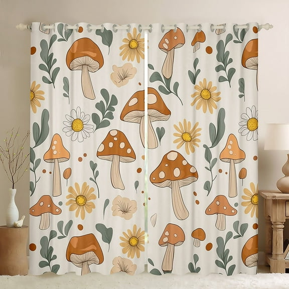 Erosebridal Cartoom Mushroom Curtains and Drapes (42x90),Botanical Plant 30%-50% Black Out Curtains,Flower Decoration