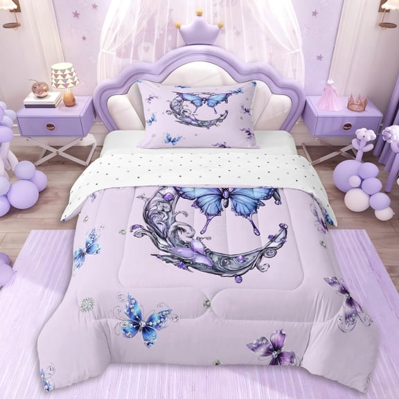 Erosebridal Teens Elegant Personalized C Initial Twin Comforter Sets 3-Piece,Girls Blue Purple Crystal Butterflies Bedding Set,Lightweight Room Decor