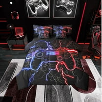 Erosebridal Teens Gamepad Bedding, Futuristic Lightning Bed in a Bag, Blue Red Reversible Bed Set, Ultra Soft Room Decoration, 7pcs