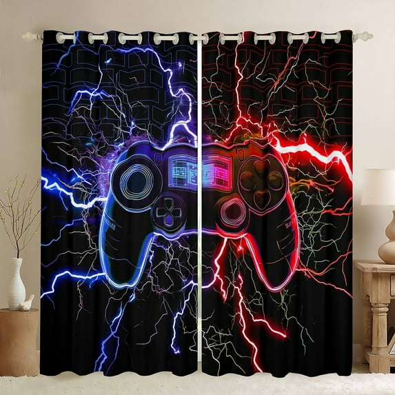 Erosebridal Teens Gamepad Curtains Pack of 2 (38x45), Futuristic Lightning Curtains for Living Room, Blue Red 30%-50% Black Out Curtains, Window Curtains Room Decoration