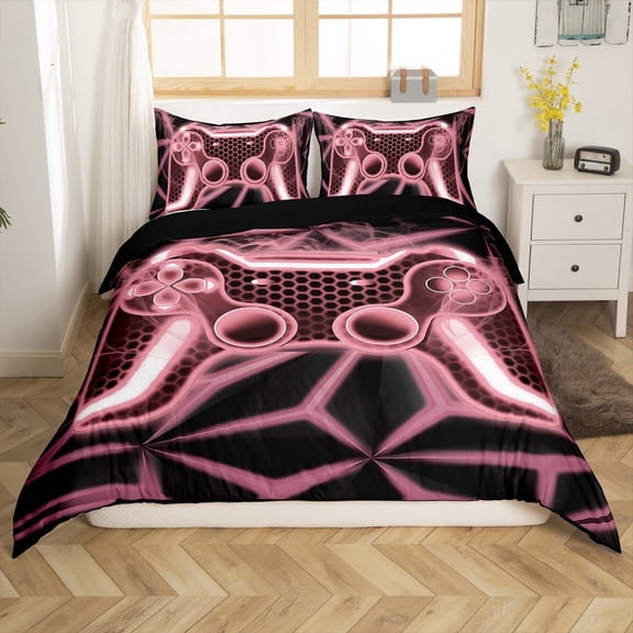 Erosebridal Teens Gamepads Comforter Cover Twin,Black Pink Bedding Twin Size,Video Game Duvet Cover Twin,Breathable Geometric Room Decor,Reversible,2-Piece(No Comforter)