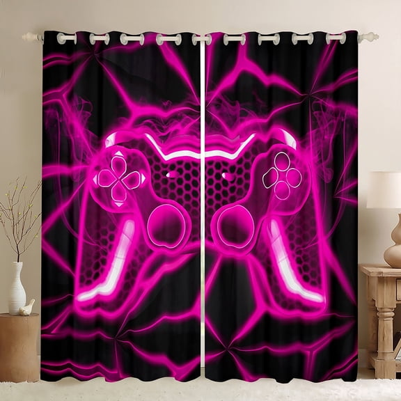 Erosebridal Teens Gamepads Curtains Pack of 2 (42Wx63L),Black Pink 30%-50% Black Out Curtains,Video Game Curtains for Living Room (42Wx63L),Geometric Room Decor