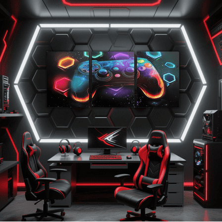 Erosebridal Teens Gamer Canvas Wall Art for Bedroom, Video Game Wall Hanging Decor for Living Room, Neon Gradient Gamepad Wall Decor for Bathroom, Stylish Living Room Decorative