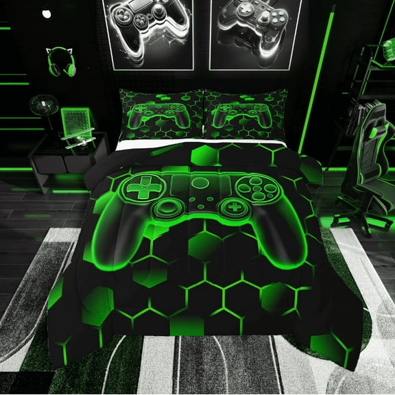 Erosebridal Teens Gamer Comforter Sets,Video Game Gaming Comforters & Duvets,Gradient Hexagon Decoration,Reversible,Breathable,2pcs
