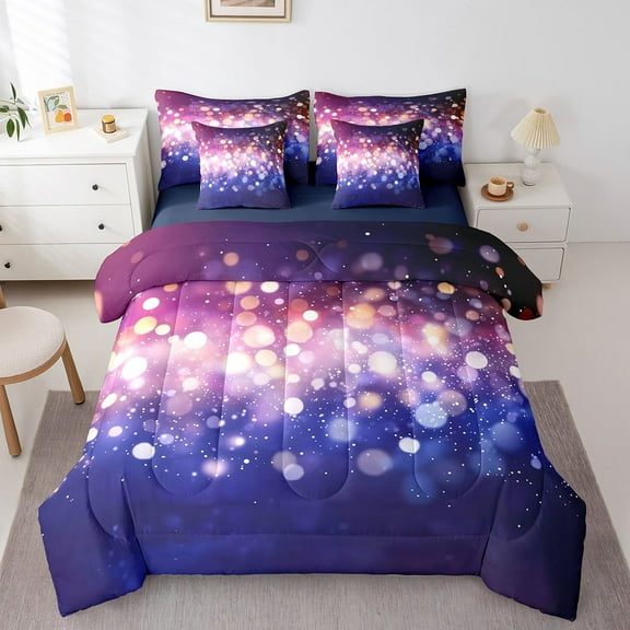 Erosebridal Sequin Print Bedding Sets King Size,Sparking Glitter Bed in a Bag King size,Lightweight Reversible Bedding King Size,Bling Room Decorative,7 Pieces