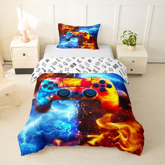 Erosebridal Teens Graffiti Gradient Game Controller Twin Bedding,Abstract Flame Lightning Duvet Cover Set for Kids Boys,2pcs,No Comforter,Microfiber Bedroom Decor