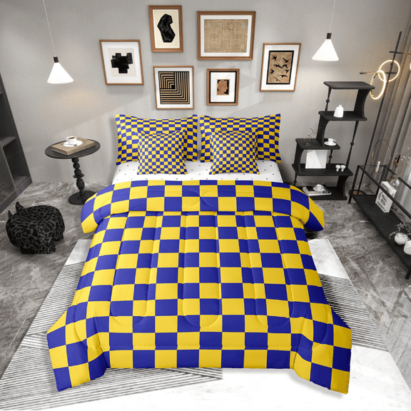 Erosebridal Teens Lattice Checkerd Bedding Sets Twin Size,Buffalo Plaid Comforter Sets with Sheets,Teens Bedroom Decor,Breathable,7-Piece