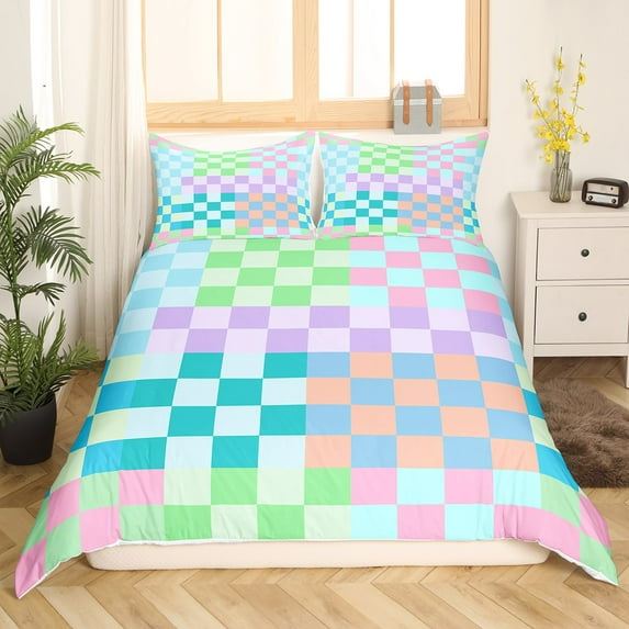 Erosebridal Teens Lattice Checkerd Duvet Cover,Buffalo Plaid Bedding Sets,Teens Bedroom Decor,Ultra Soft,2 Pieces(No Comforter)