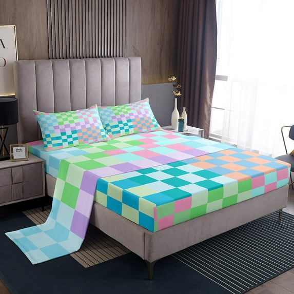 Erosebridal Teens Lattice Checkerd Full Sheet Sets,Buffalo Plaid Bedding Full Size,Teens Bedroom Decor,Lightweight,4-Piece