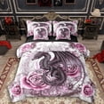 thumbnail image 1 of Erosebridal Teens Magical Dragon Twin Bedding Sets 7-Piece,Boys Girls Chic Floral Roses Bedding Comforter Set,Black Pink,Black Reversible, 1 of 6
