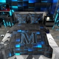 thumbnail image 1 of Erosebridal Teens Neon Lights Grid Plaid Bedding Comforter Set 7 Pieces,Boys Girls Abstract M Letter Monogrammed Full Bedding Set,Black Reversible, 1 of 6