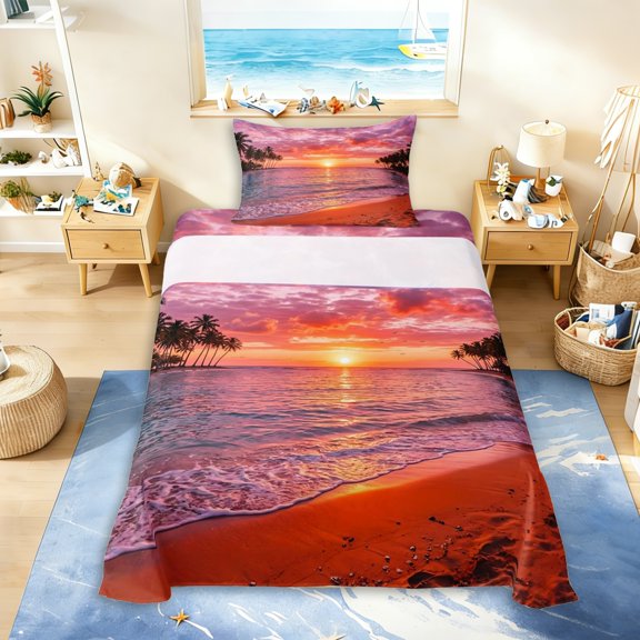 Erosebridal Teens Ocean Beach Twin Sheet Sets 3pcs,Sea Sunset Bedding For Boys Girls,Luxury Bedroom Decor