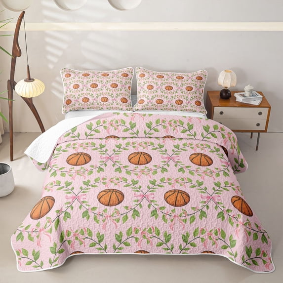 Erosebridal Teens Orange Basketball Bed Spread Queen,Kawaii Ribbon Bowknot Queen Coverlet Set Boys Girls