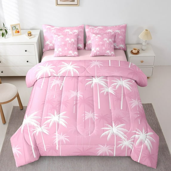 Erosebridal Teens Palm Tree Leaves Bed in a Bag Full size,Botanical Plants Bed Set,Tropical Room Deorative,Reversible,7pcs
